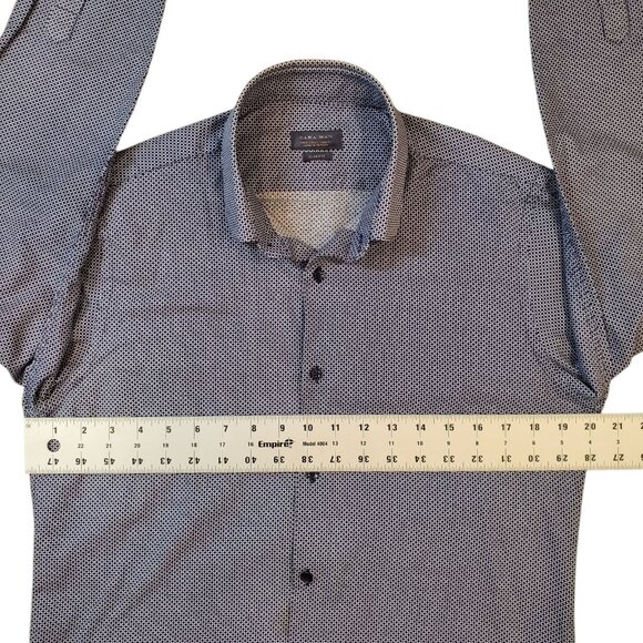 ZARA Shirt Mens Large Slim Fit Long Sleeve Blue Cotton Button Up Geometric Print - Picture 5 of 9